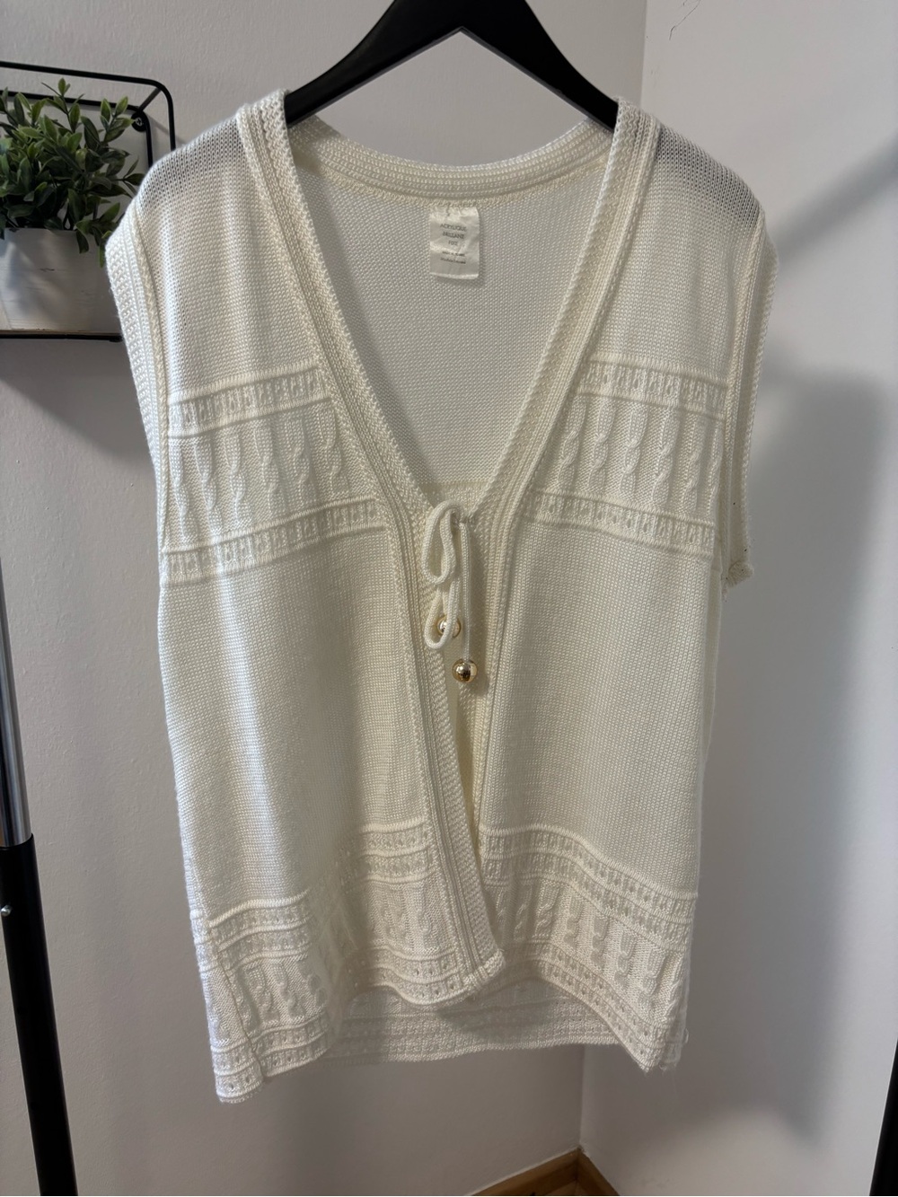 Made in France Cream Knit Tie-Front Vest